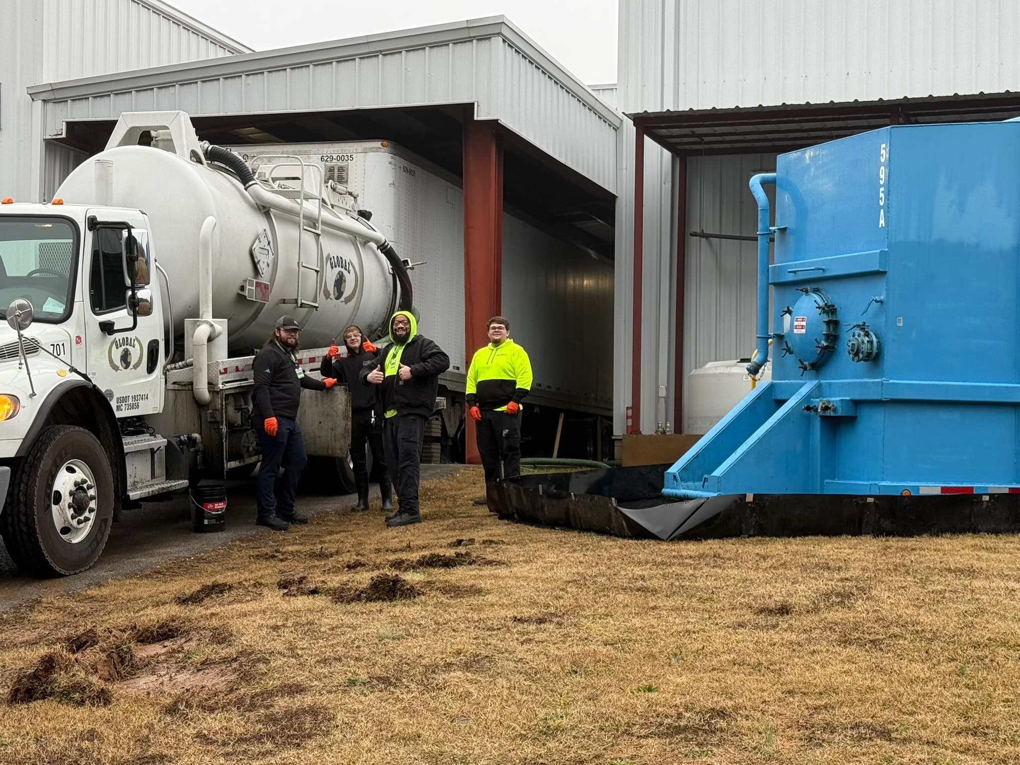 Vac truck and industrial vacuum equipment on site