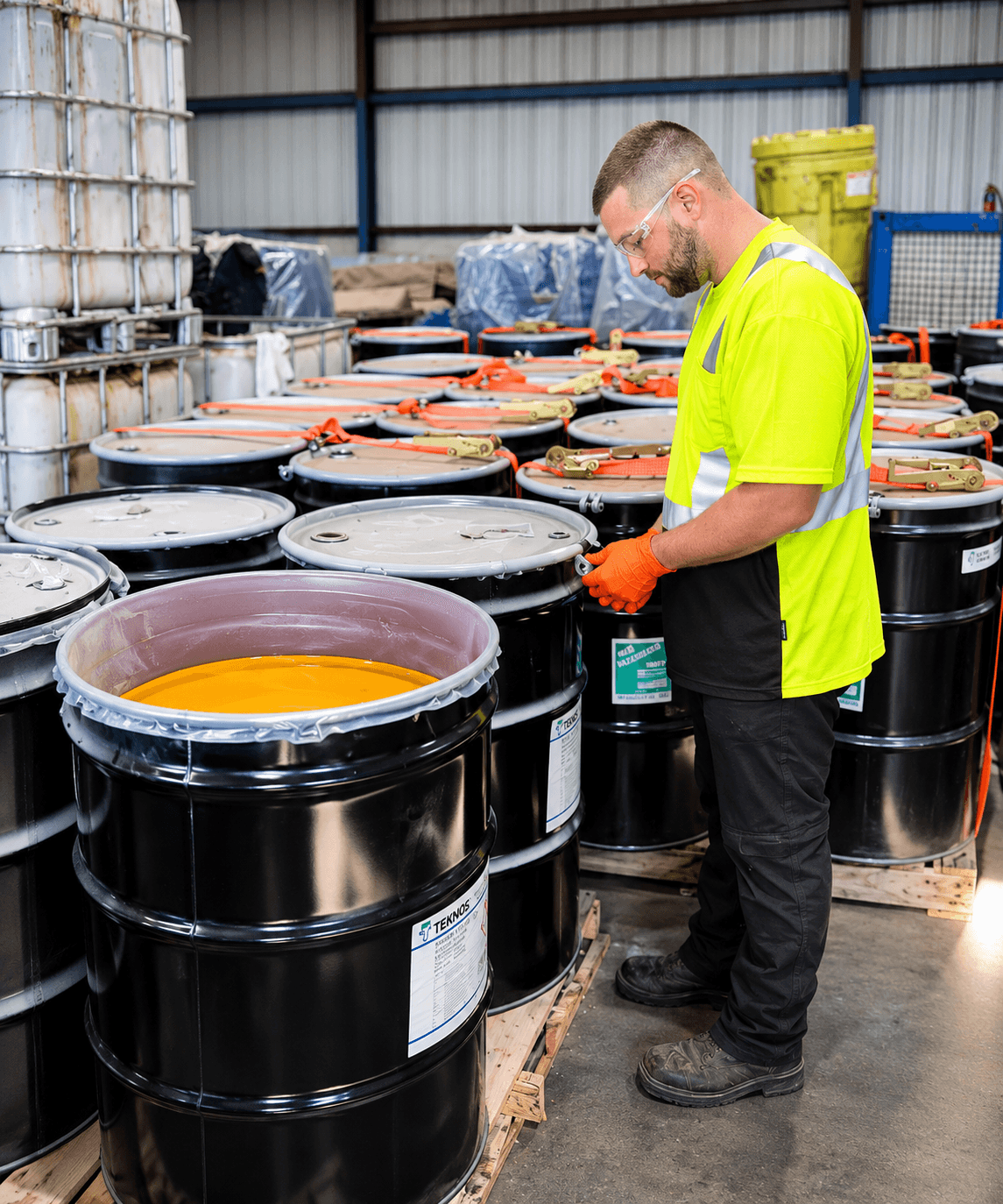 Waste drum management and handling at an industrial facility